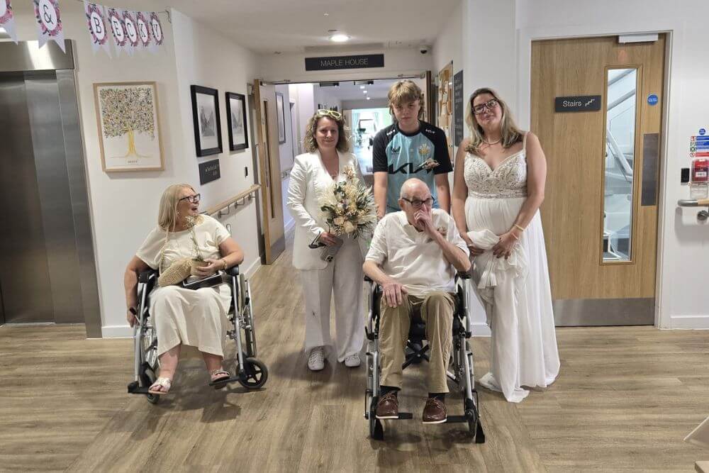 Newlyweds Visit Grandpa at Surbitonian Gardens After Saying “I Do”